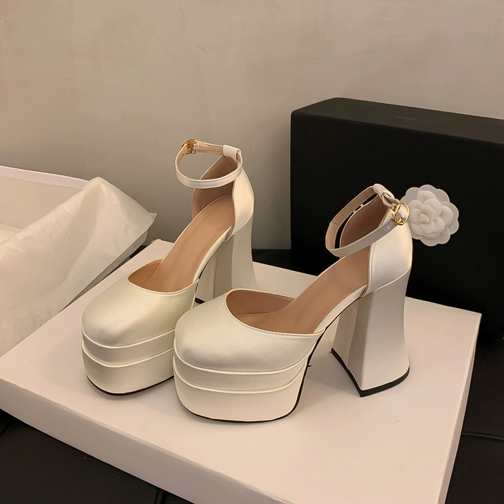 2026 Women's European and American Fashion Stiletto Waterproof Platform Leather Peep-toe Round Head Buckle Sandals ddmysaturn