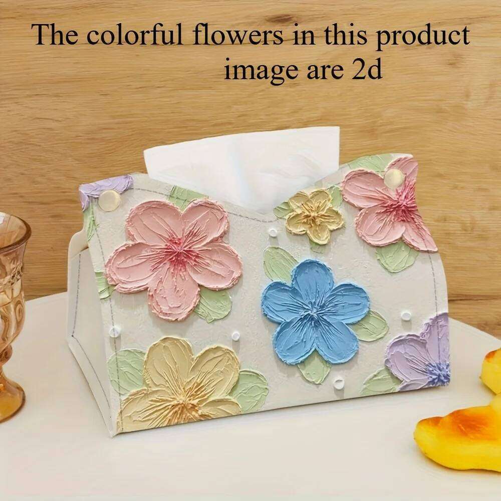 Elegant Floral Pattern Tissue Box - Oil Painting Style Perfect For Living Room, Desktop Storage Or Home Dining Room Decoration