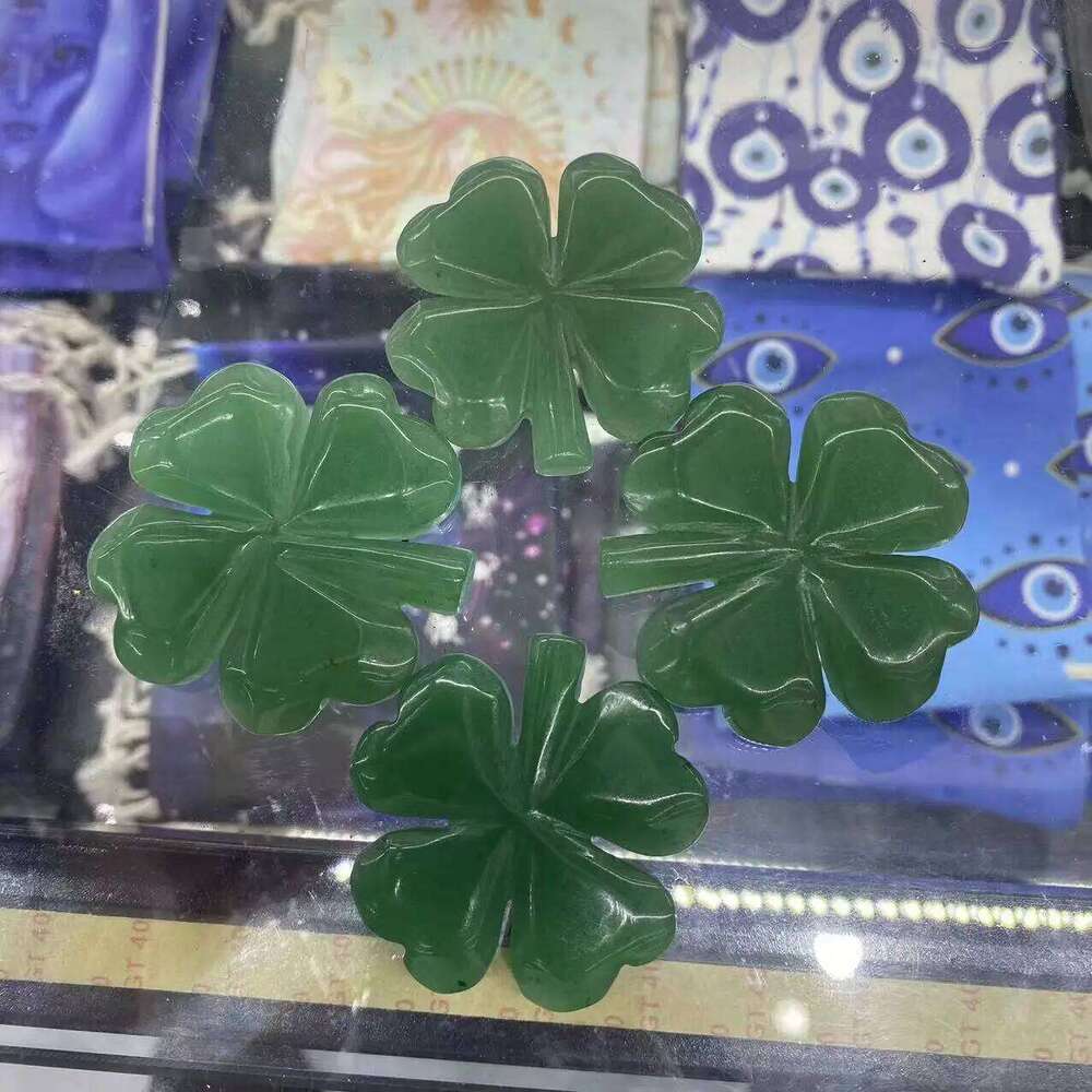 Crafts Natural Green Carvings Four Leaf Grass Healing Stones Lucky Clover for Home Decor Perfect for Living Room Dining Room Kitchen Bedroom Decoratio