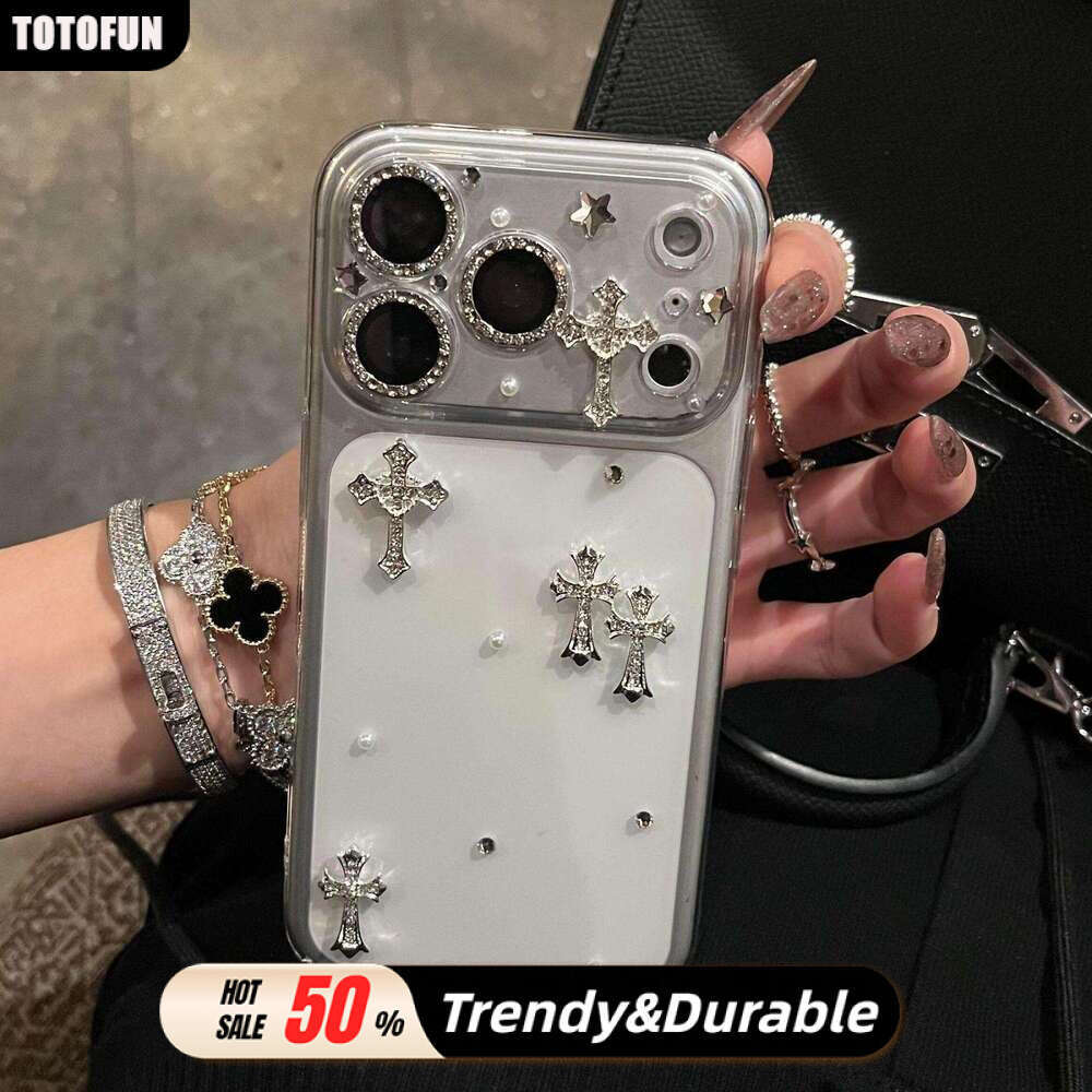 Transparent Cross Rhinestone iPhone Case - Slim Shockproof Protective Cover for iPhone 17 Pro Max/16/15/14, Trendy Unisex Design