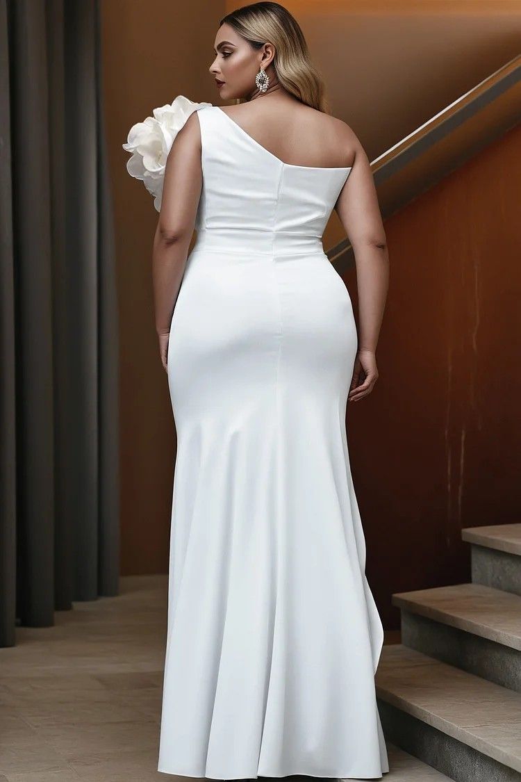 Elegant White One Shoulder Prom Dresses For Black Girls Mermaid Backless With Hight Split Formal Occasion Evening Party Gowns African Bridesmaid Wears