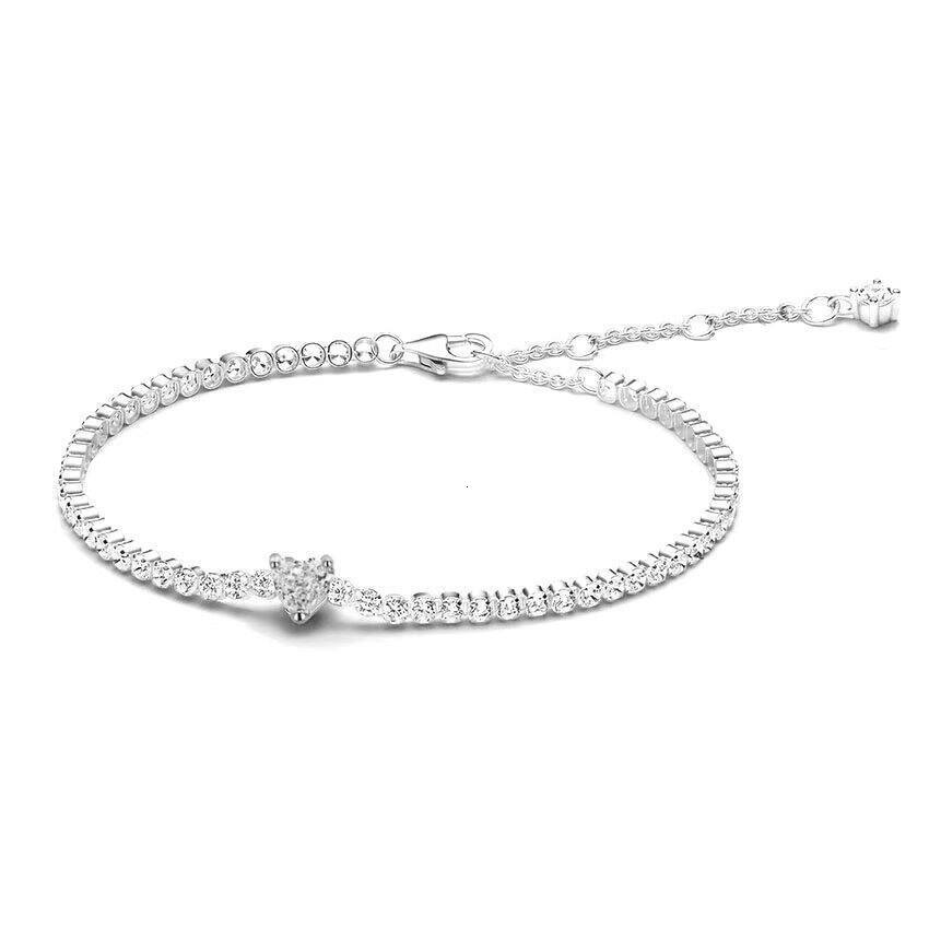 Cross Border Outdoor New Women's Kia S925 Silver Thick Chain Love Tennis Luxury Bracelet Adjustable Chain Red Heart Shaped Gemstone Designer Brac