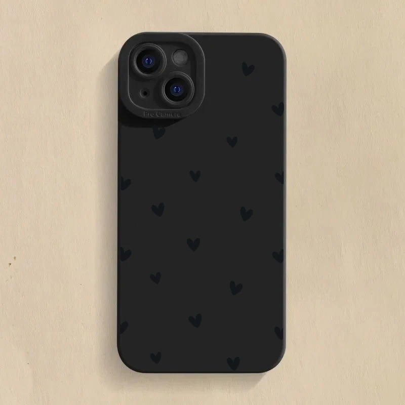 Black Small Heart Compatible with iPhone 16 Case 15 Pro Max Apple 14 Shockproof 13 Trendy Brand 12 Full Coverage 17