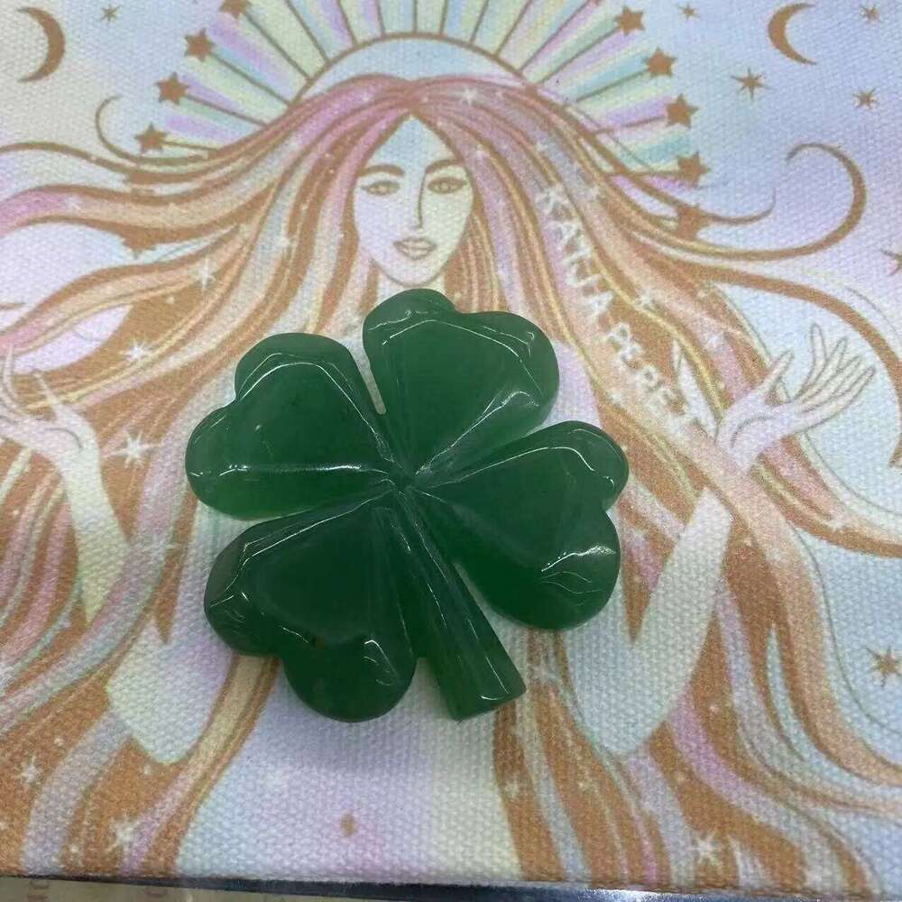 Crafts Natural Green Carvings Four Leaf Grass Healing Stones Lucky Clover for Home Decor Perfect for Living Room Dining Room Kitchen Bedroom Decoratio