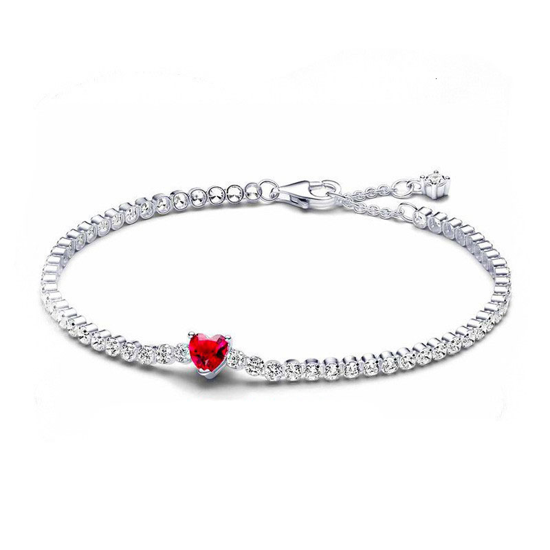 Cross Border Outdoor New Women's Kia S925 Silver Thick Chain Love Tennis Luxury Bracelet Adjustable Chain Red Heart Shaped Gemstone Designer Brac