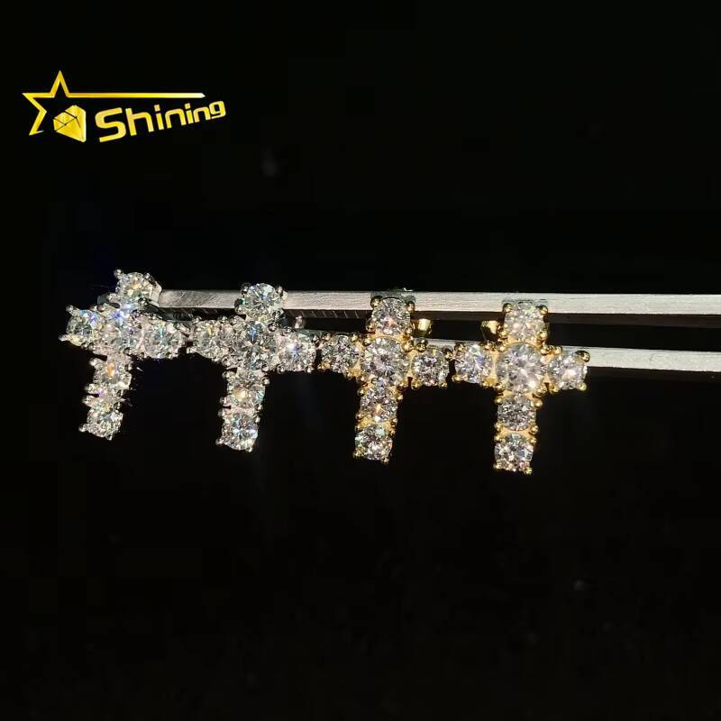 Worldwide Shipping Women Fine Screw Back Earrings S925 Silver Gold Plated Vvs Moissanite Cross Stud Earrings