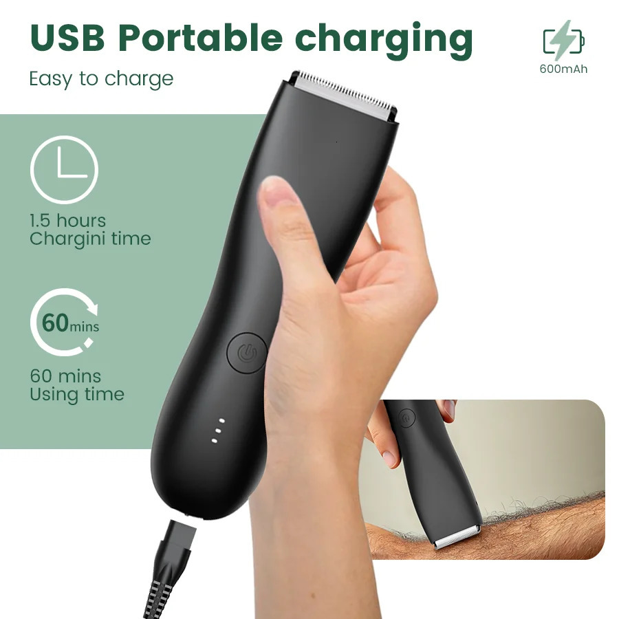 Mens Electric Groin Body Shaver - Waterproof Dual Head Trimmer Kit w/ LED Light Foil Blades 260116