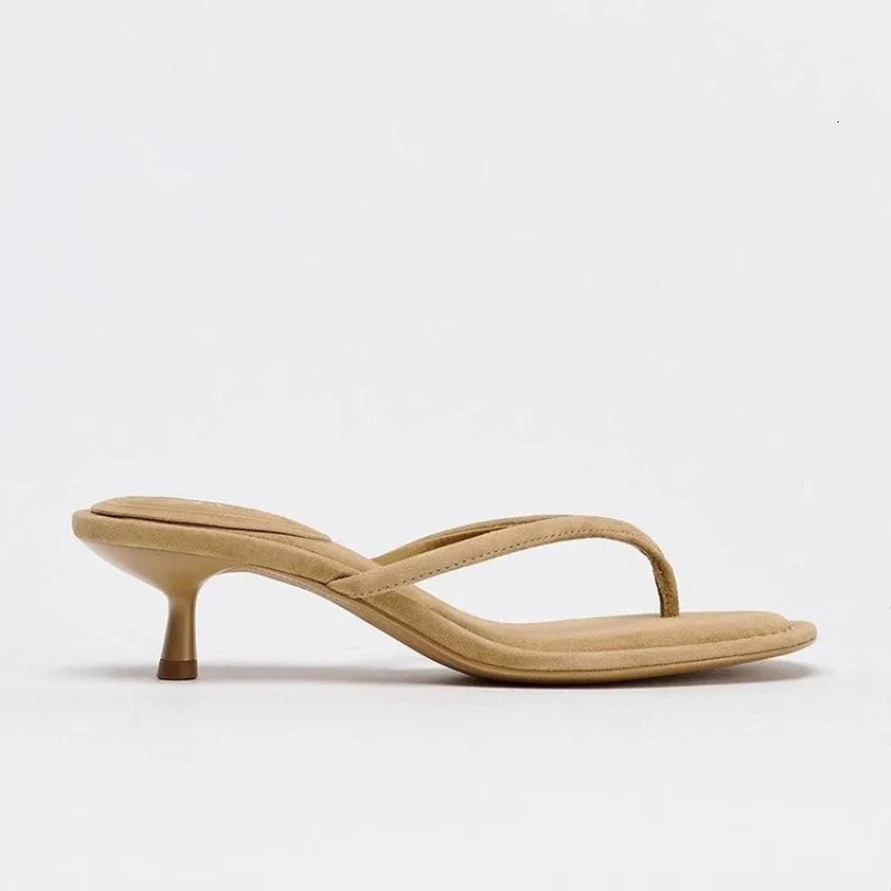 Summer Thin Low Heels Clip Toe Slippers Fashion Round Toe Suede Women Slides Casual Beach Flip Flops Sandals 260113
