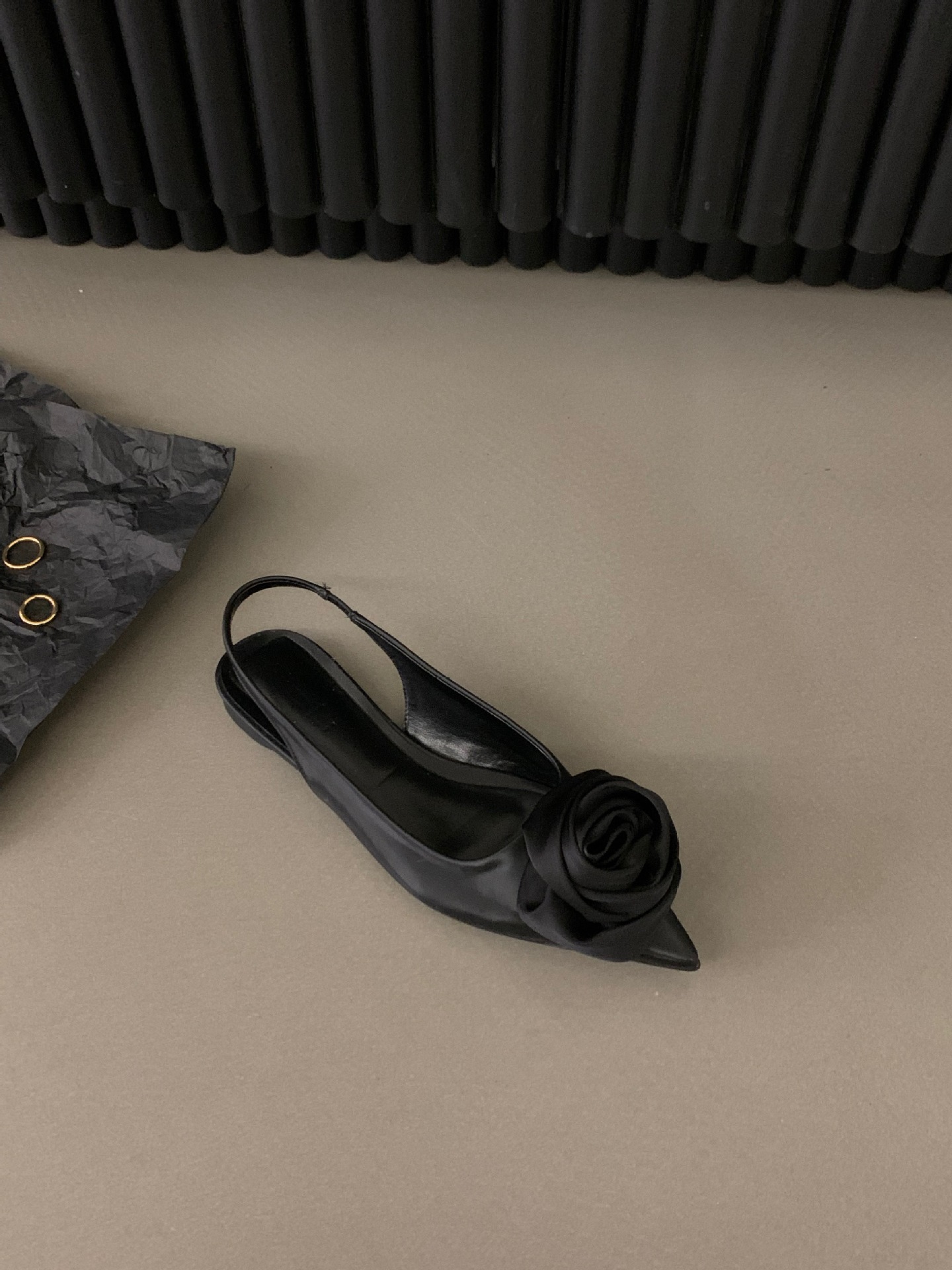 French Style Pointed Toe Ballet Flats, 2026 Black Slingback Shoes with Crystal Accents, Elegant Summer Casual Pumps