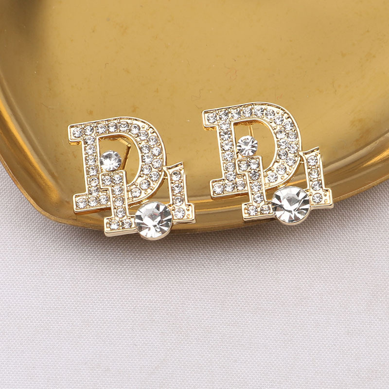 D Brand/D Brand Cross-Border New Inlaid Diamond Fashion French Style Internet Celebrity Letter Simple Design Versatile Earrings