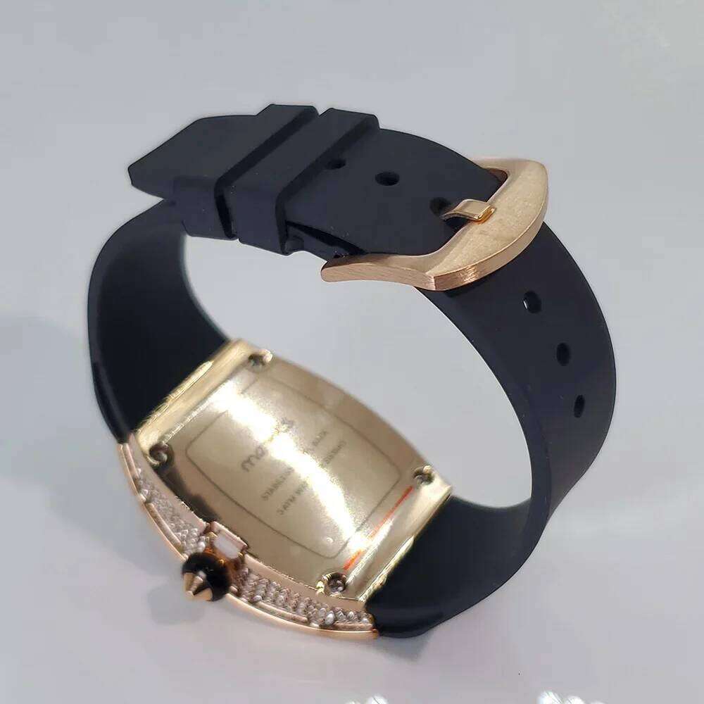 Fashion Rose Iced Watches Women Casual Silicone Strap Quartz Dress Full Diamond AAA Tonnneau Watch For Ladies 26W0117