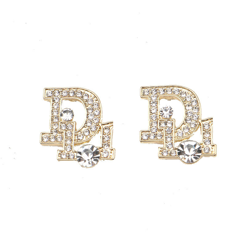 D Brand/D Brand Cross-Border New Inlaid Diamond Fashion French Style Internet Celebrity Letter Simple Design Versatile Earrings