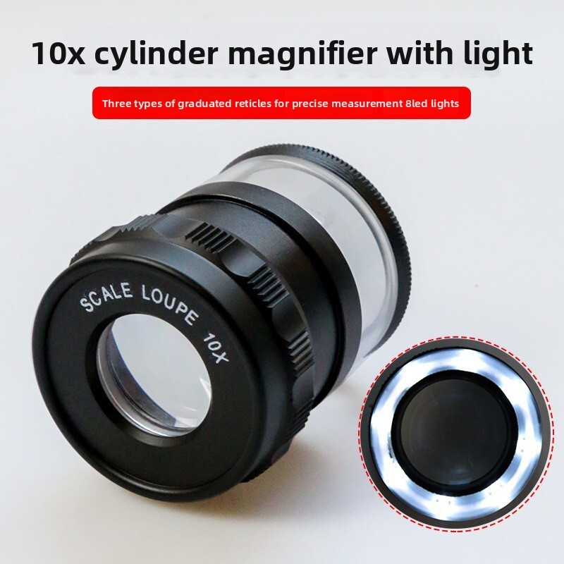 8016/A Optical Lens 8LED Light 10x Cylinder Antique Appraisal Portable with Scale Magnifier