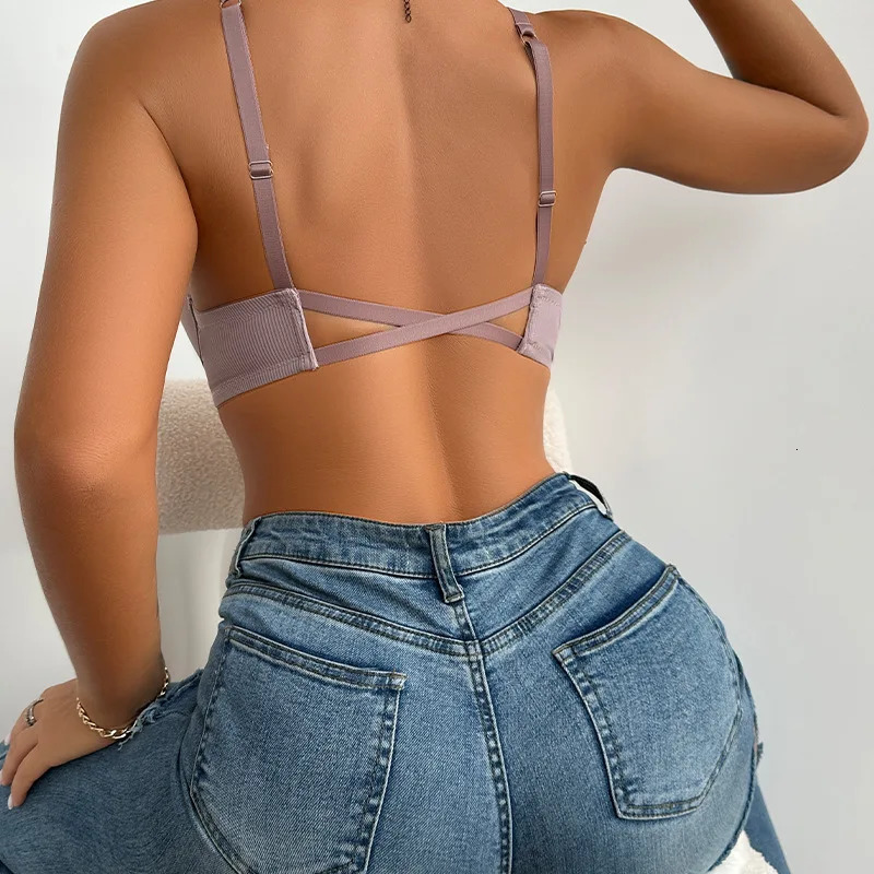 Sexy Women Push Up Gathered Bras Deep V Wire Free Ladies Brassiere Lingerie Wireless Thin Cup Front Closure Bralette Underwear 260112