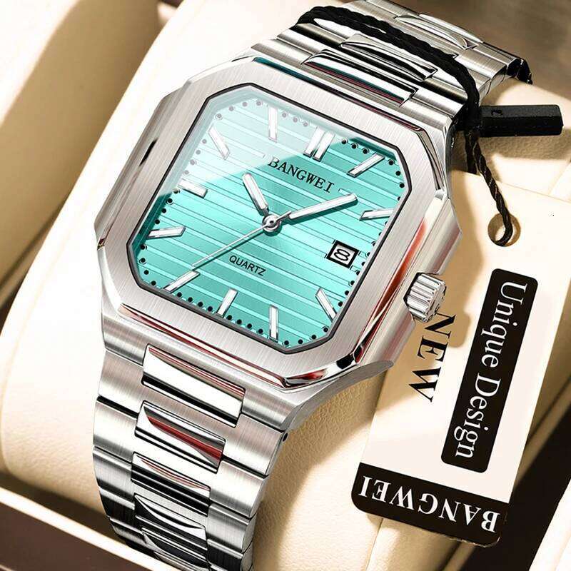 BANGWEI LIGE Top Brand Luxury Watch Square Stainless Steel Quartz Watches For Men Fashion Waterproof Luminous Wristwatch Man 26W0117