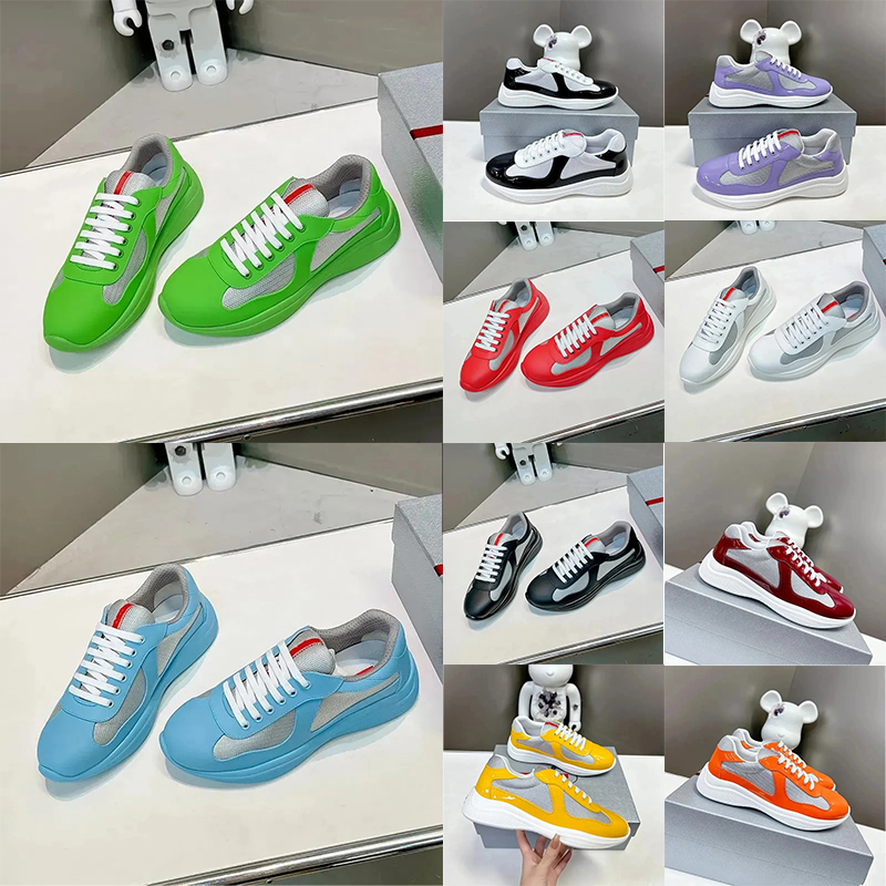 Designer Sneakers Mens womens cup shoes classic casual running shoes bright leather nylon outdoor trainers White black green yellow fashion Sports Trainer shoes