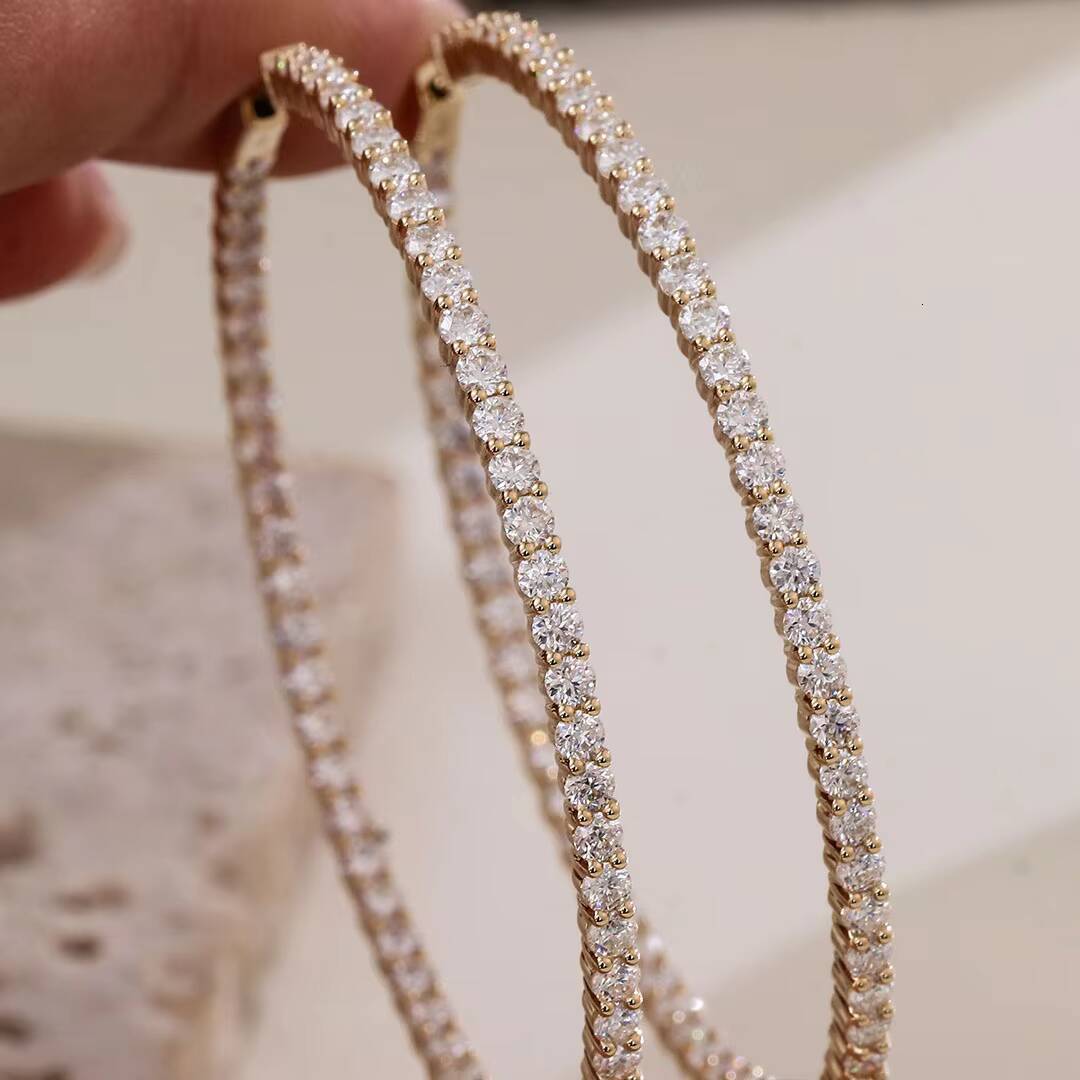 Women Gift Fine White Moissanite Diamond D Colour VVS Round Cut Stud Earrings Chunky 10k Solid Yellow Real Gold Hoop Earrings