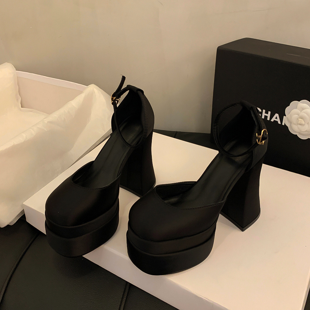 2026 Women's European and American Fashion Stiletto Waterproof Platform Leather Peep-toe Round Head Buckle Sandals ddmysaturn