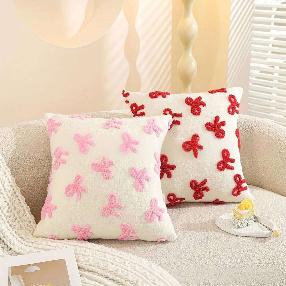 1PC Pink Red Bow Patterned Throw Pillowcase Cute girl's Living Room Sofa Cushion Cover Home Bedroom Saddle Decor