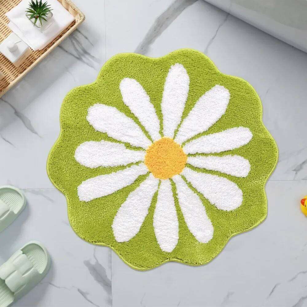Small Daisy Stain-resistant Carpet Mat, Bathroom Water-absorbing Anti-slip Mat Flocking Living Room Entrance