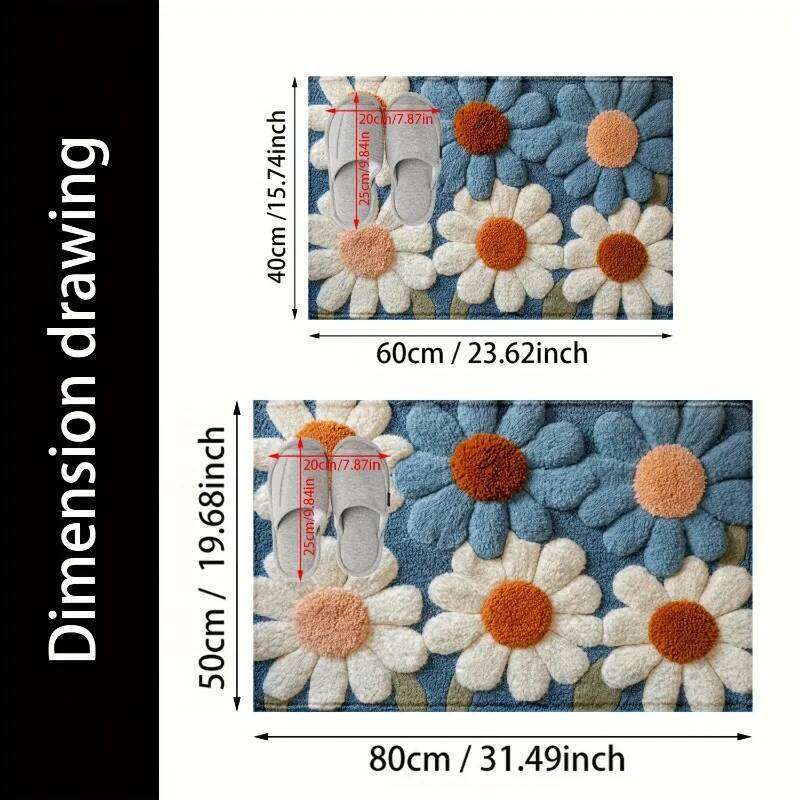 Daisy Bath Mat Non Slip Machine Washable Rug for Bathroom Bedroom Kitchen Entrance Indoor Outdoor Spring Summer Decor Gift