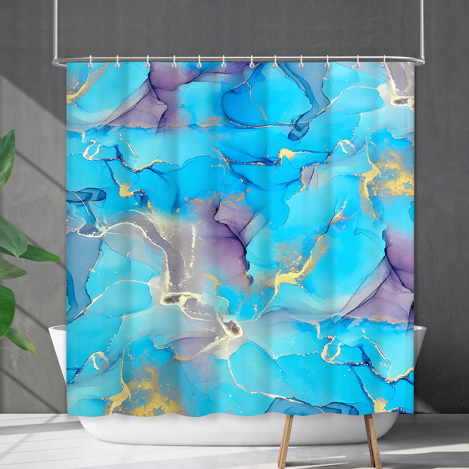 YL-38179 Waterproof Shower Curtain Cover, Abstract Farmhouse Marble Curtain, Shower Cover, No Drill Required
