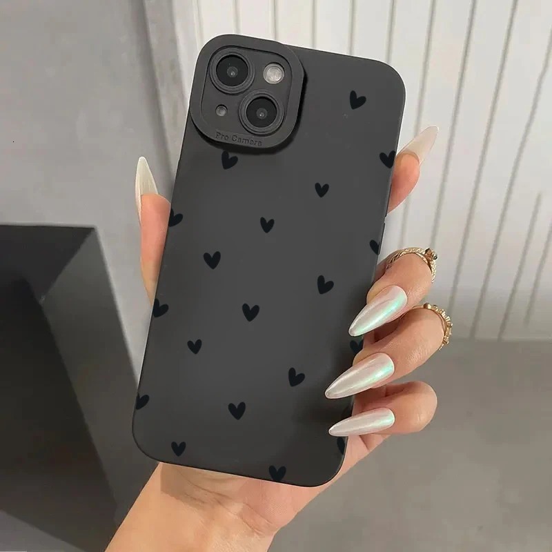 Black Small Heart Compatible with iPhone 16 Case 15 Pro Max Apple 14 Shockproof 13 Trendy Brand 12 Full Coverage 17