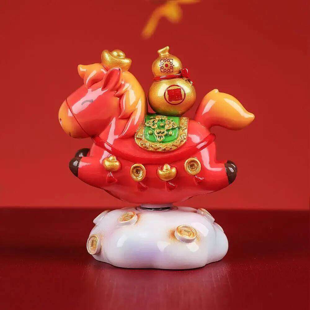 & 2026 Horse Statue New Year Feng Shui Tabletop Resin Rotatable Cartoon Ornament Mascots Chinese Spring Festival Decor