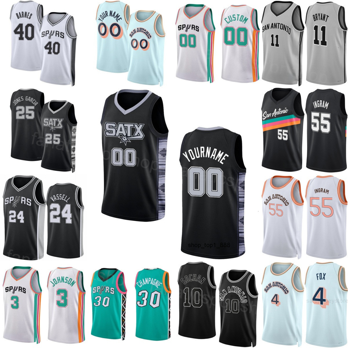 Print 2026 City Basketball San Antonio Jersey 2 Lady Child Man Julian Champagnie Luke Kornet Jeremy Sochan Kelly Olynyk David Jones Garcia Riley Minix Lindy Waters