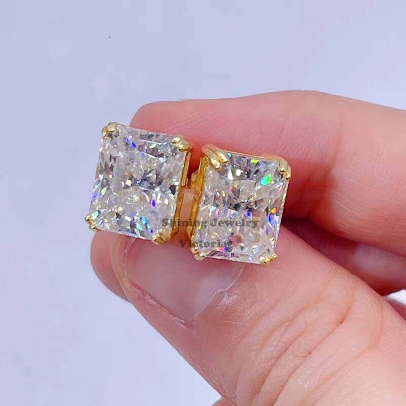 Gold Plated Over Sterling Silver GRA Certificated Moissanite Diamond Men Screw Back Earrings