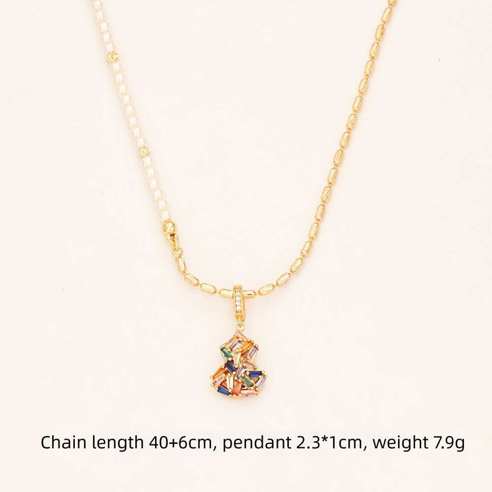 Pandent Necklace Hot Selling earrings Colorful Zircon Gourd Fortune Neck lace High End Exquisite Fashionable Temperament Pearl Sweater Chain