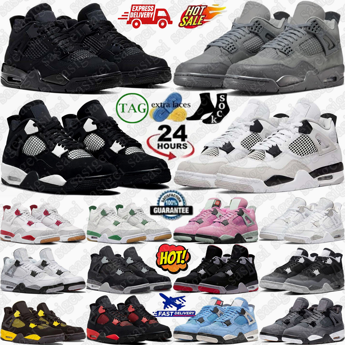 Basketball Shoes 4 4s Mens j4 Sneakers Cave Stone Man Black Cat White Thunder Pizza Undefeated Cement Fear Orchid Denim Military Cozy Girl Seafoam Sail Brick Cool Grey