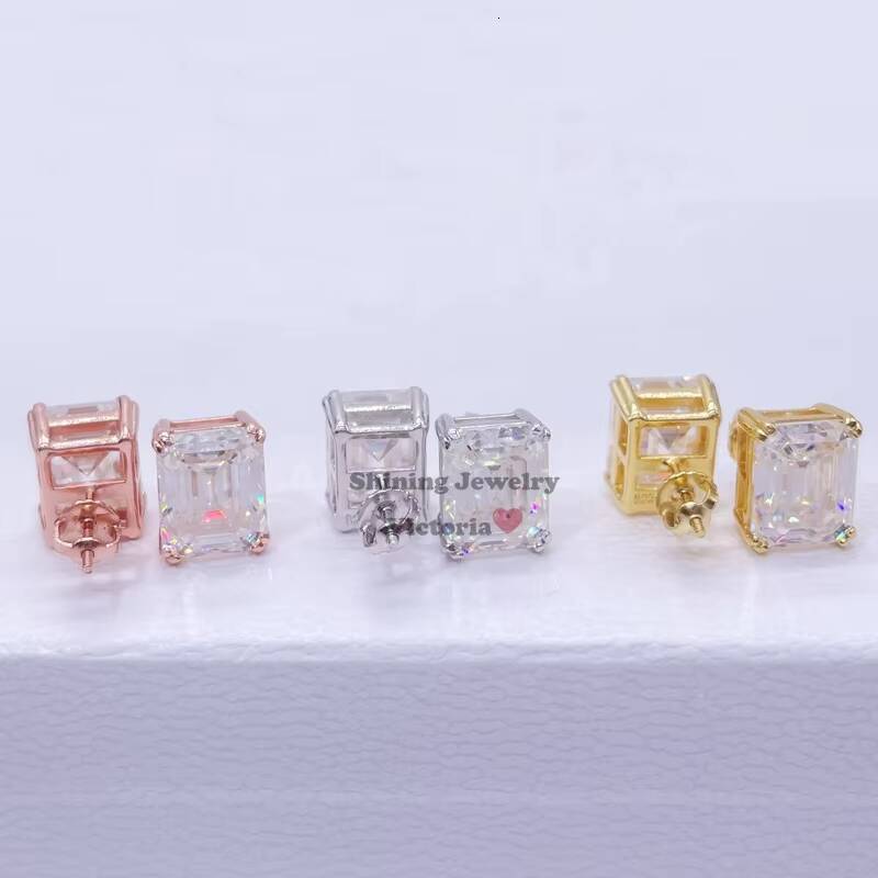 Gold Plated Over Sterling Silver GRA Certificated Moissanite Diamond Men Screw Back Earrings