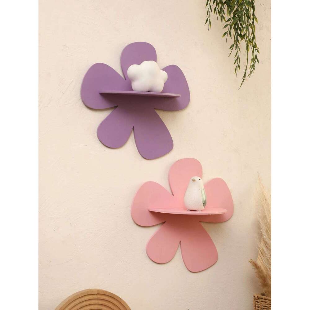 1pc Cute Flower Wooden Candy Colorful Floating Shelves Ledge Floral Art Wall Hanging Shelf Girls' Bedroom Decoration