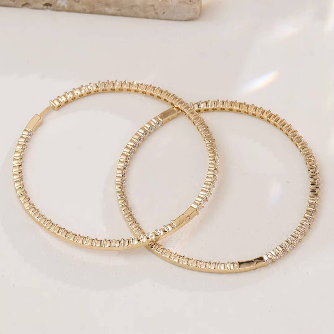 Women Gift Fine White Moissanite Diamond D Colour VVS Round Cut Stud Earrings Chunky 10k Solid Yellow Real Gold Hoop Earrings