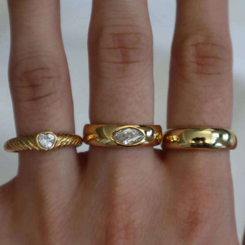 3Pcs Chunky Heart Zirconia Statement Dome Gift for Her, Boho Rings, Stackable Ring, Vintage Style Ring