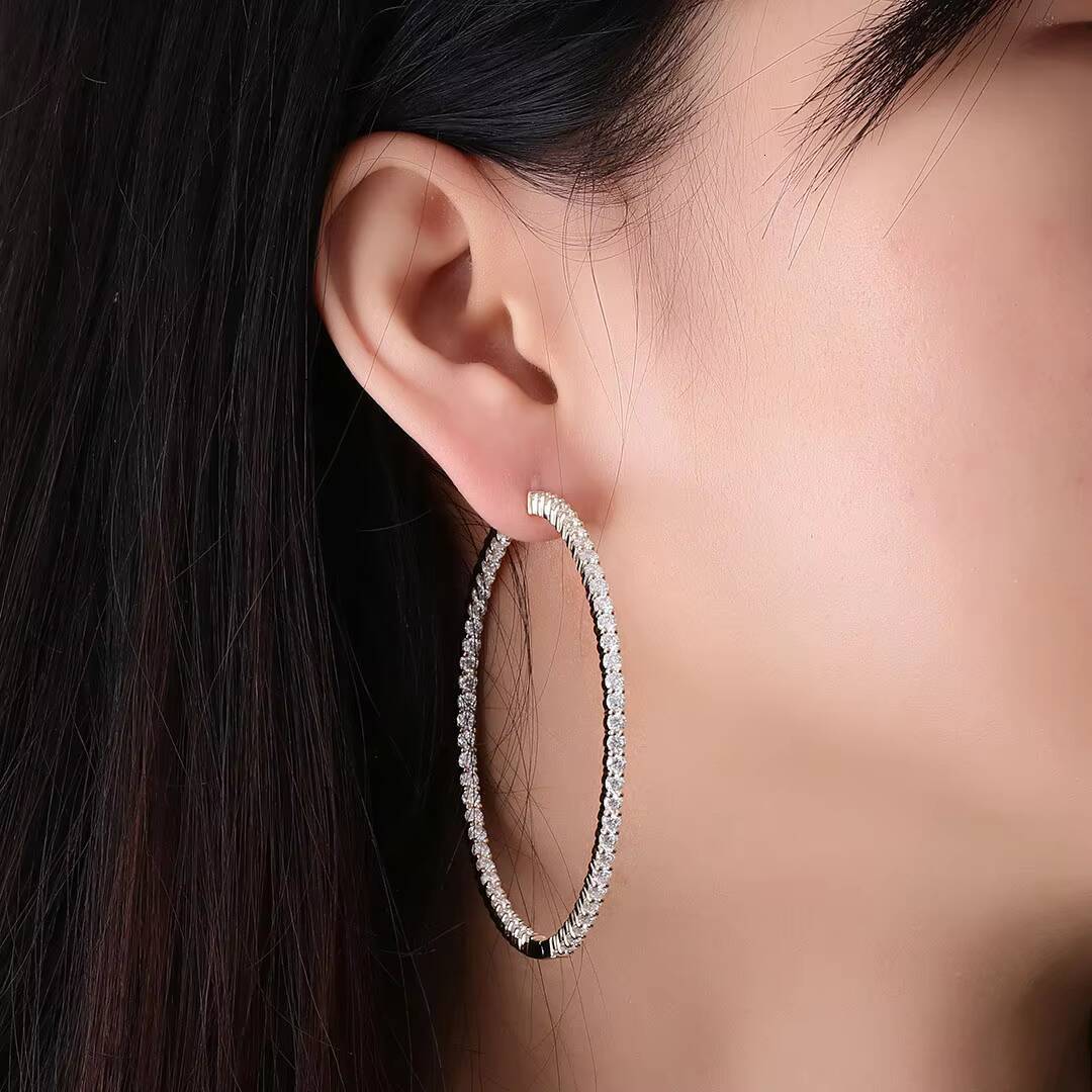 Women Gift Fine White Moissanite Diamond D Colour VVS Round Cut Stud Earrings Chunky 10k Solid Yellow Real Gold Hoop Earrings