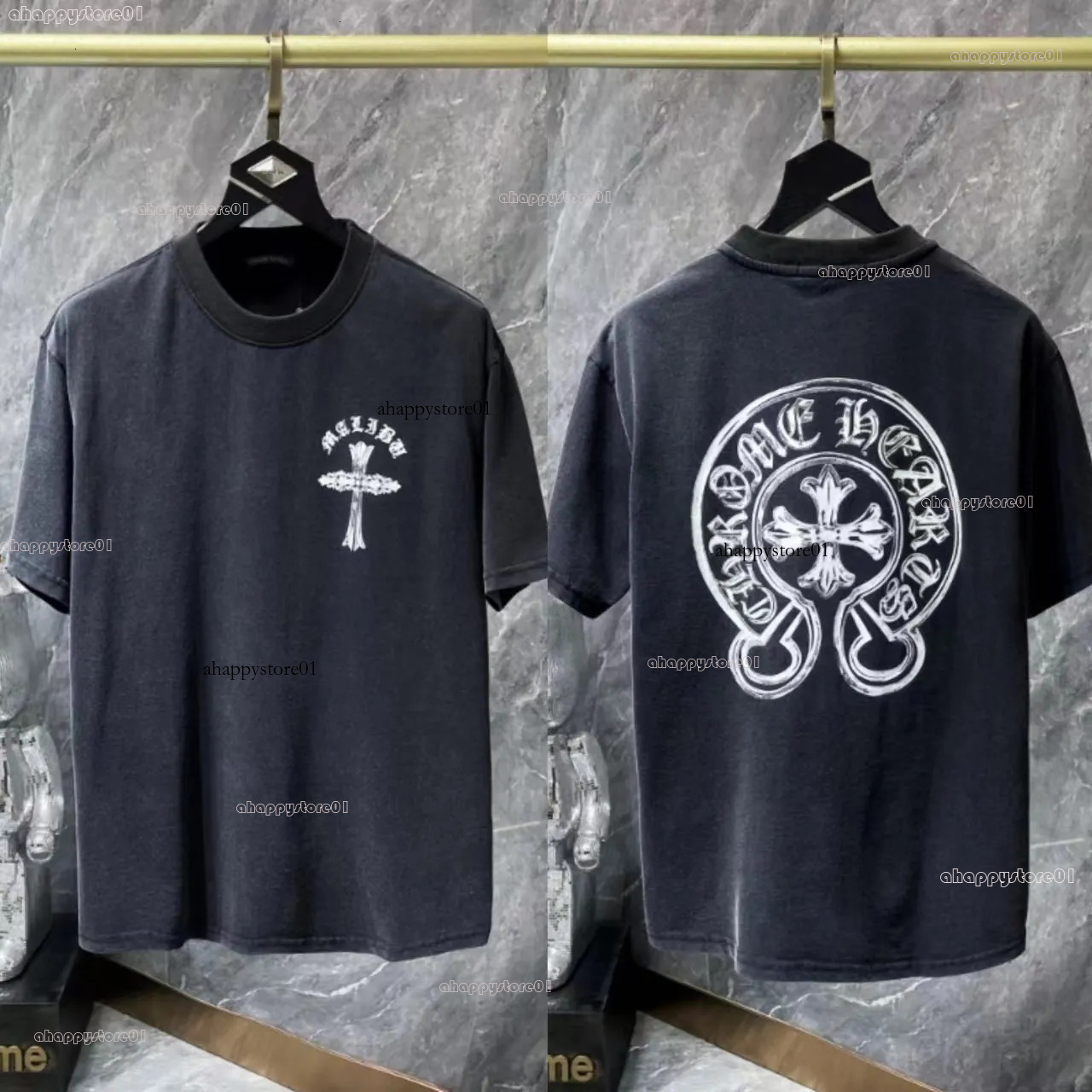 Chromelys Heartlys Shirt Designer Men T Shirts Women Luxury Heavy Industry Gradient Horseshoe Cross Washed Short Sleeve 1cb