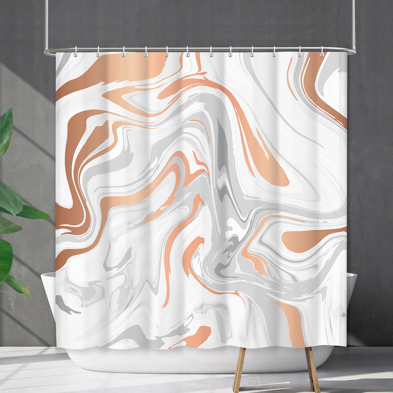 YL-38178 Waterproof Shower Curtain Cover, Abstract Farmhouse Marble Curtain, Shower Cover, No Drill Required