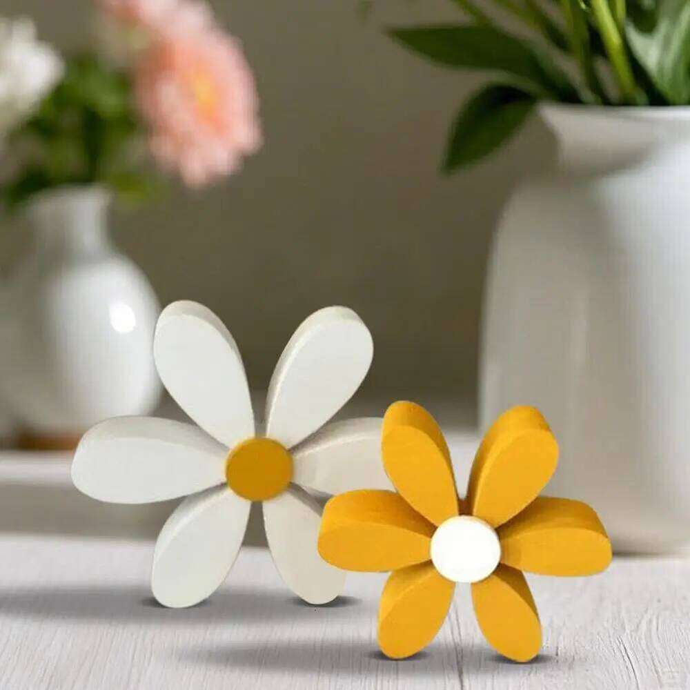 Decor Wooden Home & Daisy Centerpiece Rustic Shelf Sitter For Living Room Dining Bedroom | Cozy Kitchen Decoration Freestanding Floral Ornament |