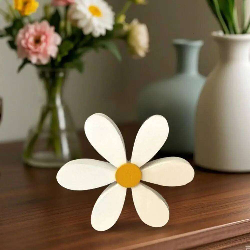 Decor Wooden Home & Daisy Centerpiece Rustic Shelf Sitter For Living Room Dining Bedroom | Cozy Kitchen Decoration Freestanding Floral Ornament |