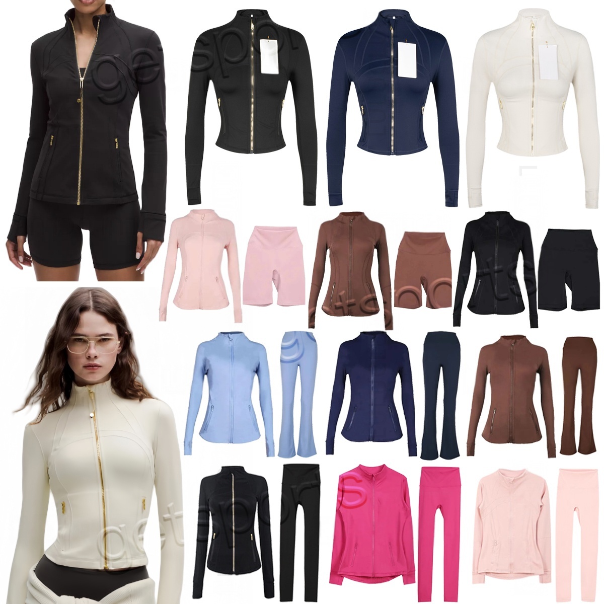 Women designer Yoga Cropped Jacket Outfit Women Gold Zipper Activewear Slim Fit Zip Thumb Hole Running Workout Fitness Luluity Lemonic men women jakets setwomen
