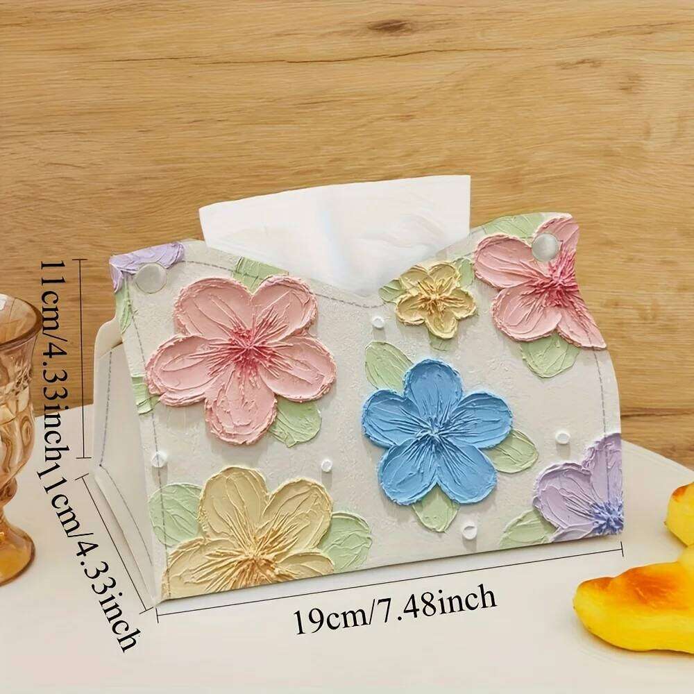Elegant Floral Pattern Tissue Box - Oil Painting Style Perfect For Living Room, Desktop Storage Or Home Dining Room Decoration