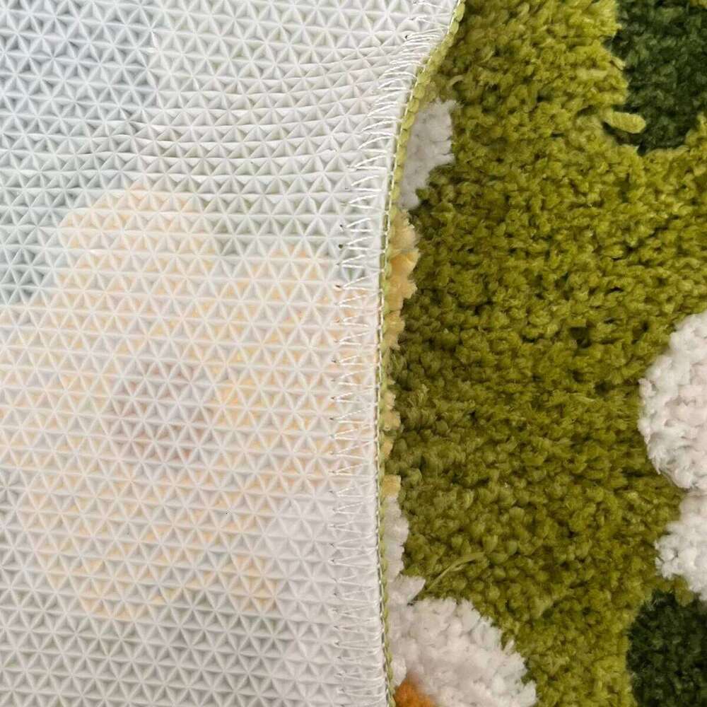 Plush Carpet Luxury Home Decor Daisy Tufting Moss Soft Non-Slip Bedroom Rug Meadow Green Plant Design for Bathroom Living Room Bedside Aesthetic Floor