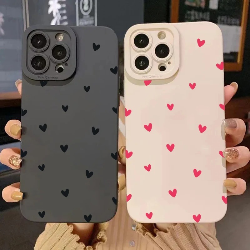 Black Small Heart Compatible with iPhone 16 Case 15 Pro Max Apple 14 Shockproof 13 Trendy Brand 12 Full Coverage 17
