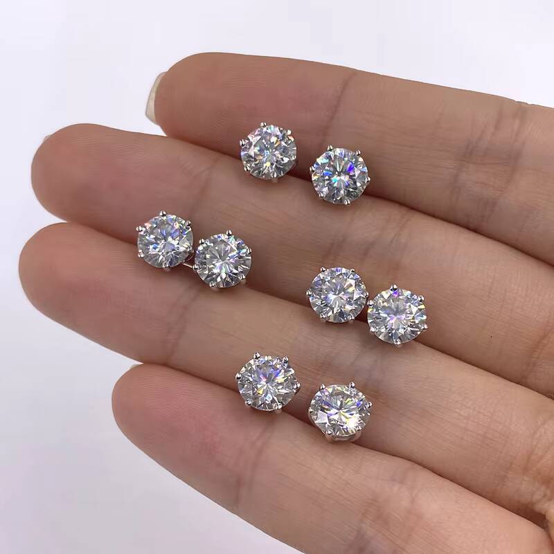 2025 Trendy 6 Prong Moissanite Stud Earrings 925 Sterling Silver Jewelry VVS Lab Diamond Ear Stud Rings for Men Women