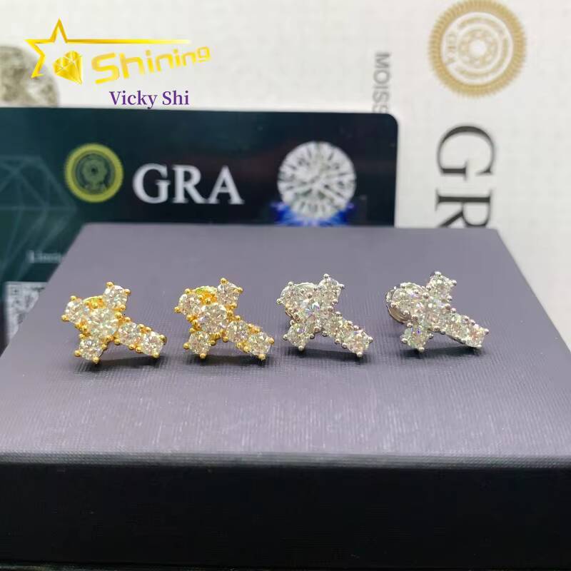 Worldwide Shipping Women Fine Screw Back Earrings S925 Silver Gold Plated Vvs Moissanite Cross Stud Earrings