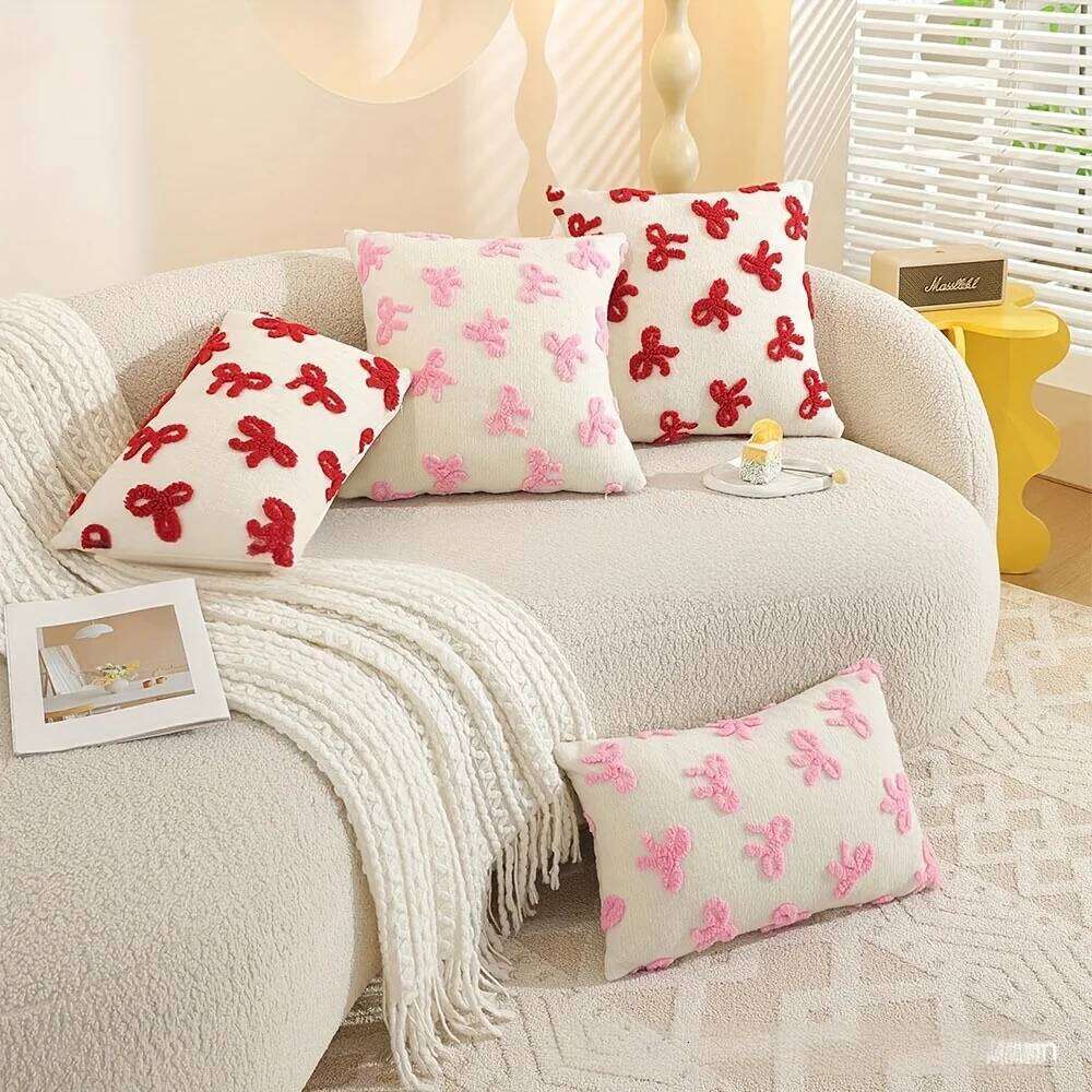 1PC Pink Red Bow Patterned Throw Pillowcase Cute girl's Living Room Sofa Cushion Cover Home Bedroom Saddle Decor