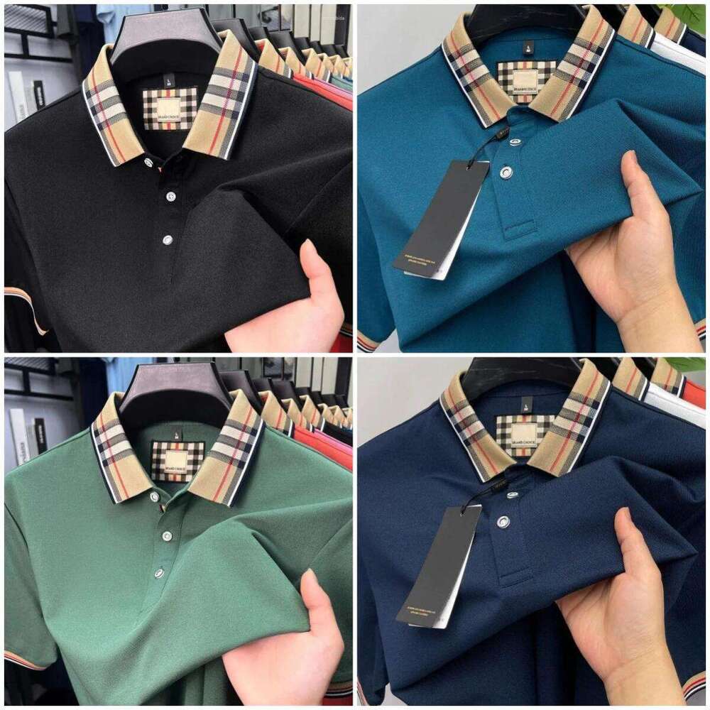 Men's Polos Luxury Brand Short Sleeve Polo Shirt Men Fashionable Simple Solid Color Summer Cotton Mercerized Breathable Casual Lapel T
