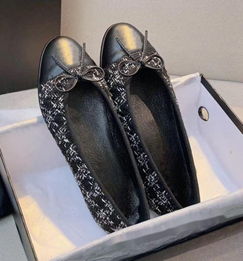 Dress designer black flat quilted leather ballet round toe women's dress shoes 35-43 034 155